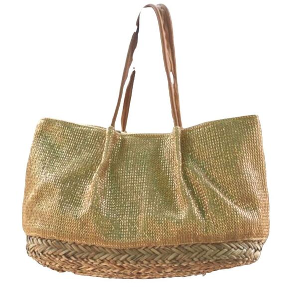 Much Et Muchette Chic Gold Metallic Shoulder Bag with Wicker Bottom - Picture 2 of 4
